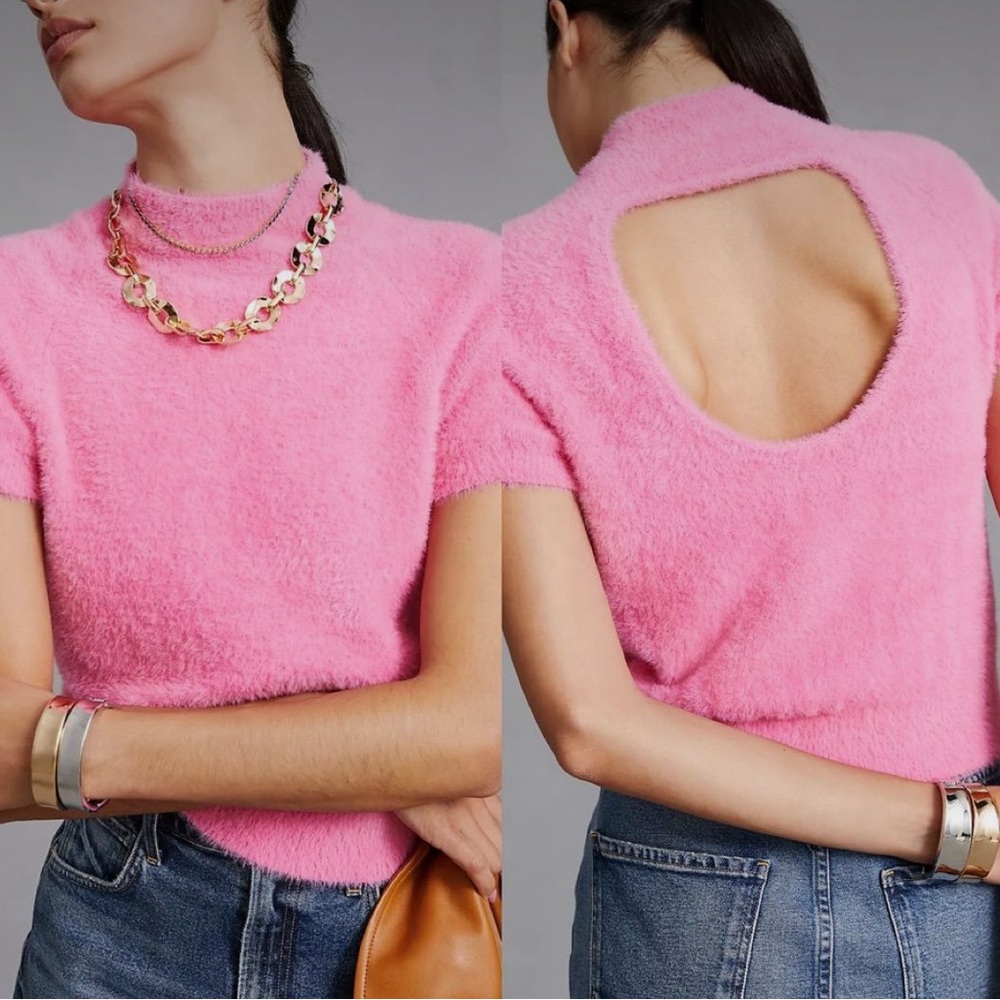 Maeve by Anthropologie XS Short Sleeve Bubblegum Pink Sweater Cozy Soft